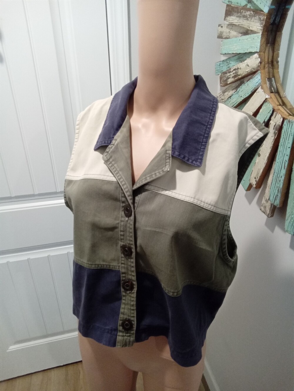 Vintage Plus Size 14 Nina Piccalino Olive and Navy Colorblock Vintage Vest